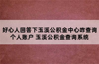 好心人回答下玉溪公积金中心咋查询个人账户 玉溪公积金查询系统